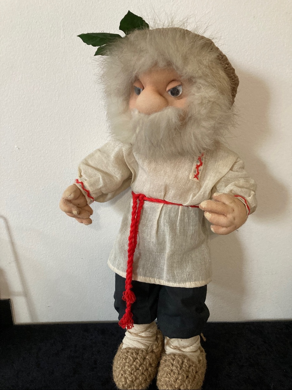 Handmade Vintage Russian Folk Spirit Doll with Cream Tunic & Red Accents